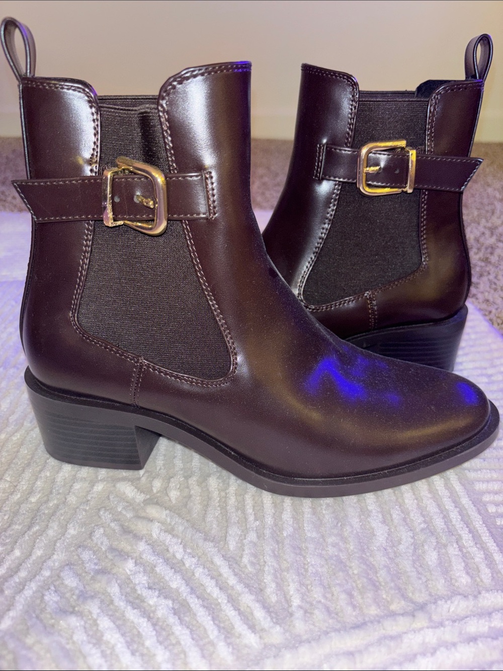 Zara Dark Brown Chelsea Ankle Boots with Buckle